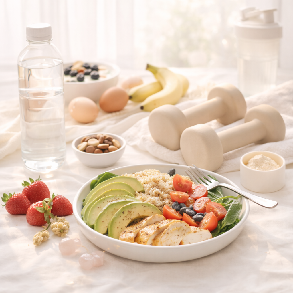 Exercise and nutrition plans combining strength training, mobility, and functional wellness guidance